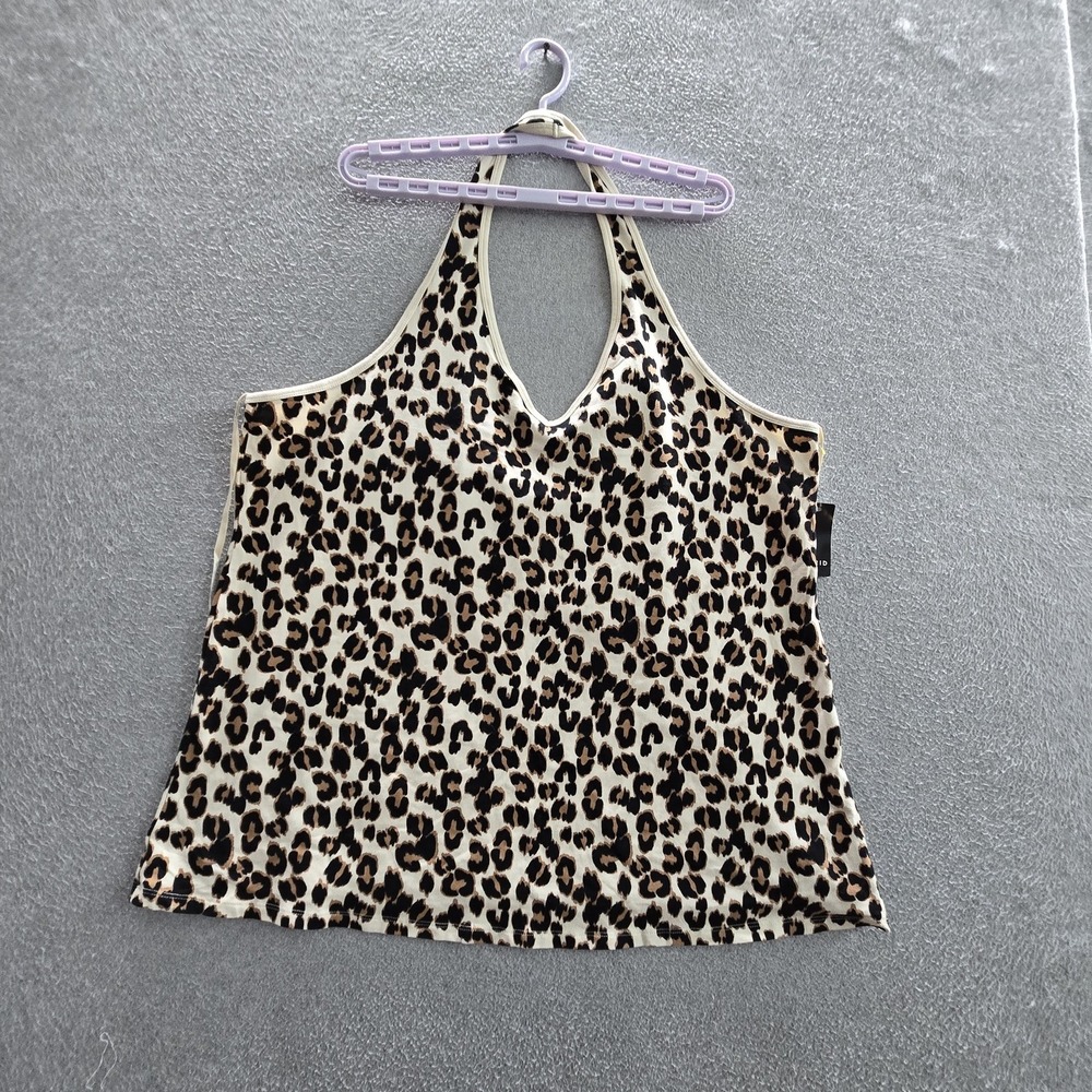 Torrid Women Tank Top 4X Beige Brown Leopard Halter Foxy V Neck Pullover NWT